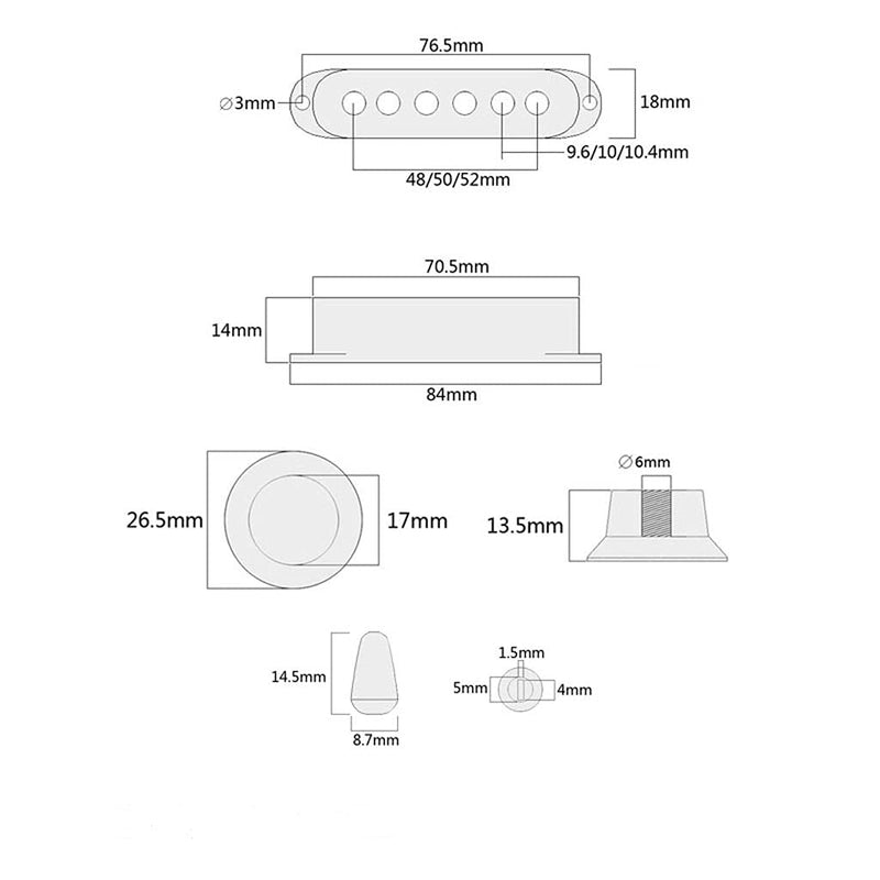 Alnicov Guitar Pickup Covers 6 Hole Single Coil Switch Tip Holder 2 T1V Knobs Set for Strat ST Electric Guitar Golden