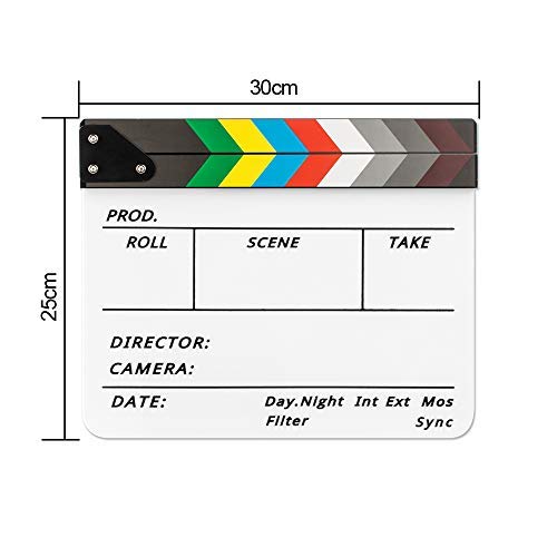 Sedremm Dry Erase Director's Film Movie Clapperboard Slate for Film TV MovieCut Action Scene (10x12in/24.5x30cm),Black Black Clapboard and White/Black Stick