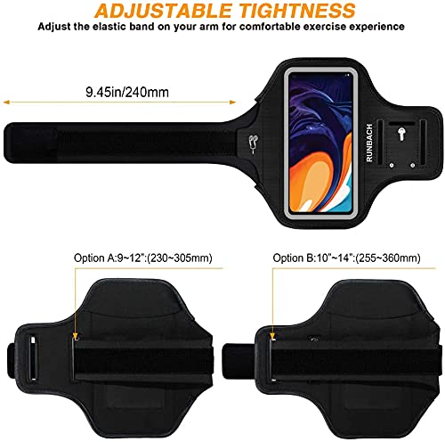 RUNBACH Running Armband for Samsung Galaxy A60/A51/A50/A32/A30/A20/A10E/A10/A9/A9 Pro/M11/M21/M31,Sweatproof Running Exercise Bag for Samsung Phone(Black) Black