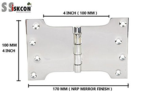 ssiskcon Parliament Door Hinge Wide Throw Expandable Swing Clear Reversible Nrp Mirror Polished 32 Stainless Steel 4 inch Length x 4" Center Width x 6" Width with 8 Self Drilling Screws (Pack of 1) 4"height x 4"center x 6"edje to edje width Pack 1