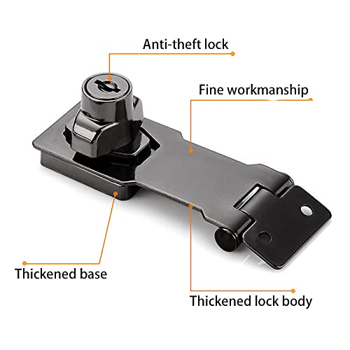 2 Packs Keyed Hasp Locks Twist Knob Keyed Locking Hasp for Small Doors, Cabinets and More,Stainless Steel Steel, Hasp Lock Catch Latch Safety Lock Door Lock with Keys (3inch, Bliack) 3inch