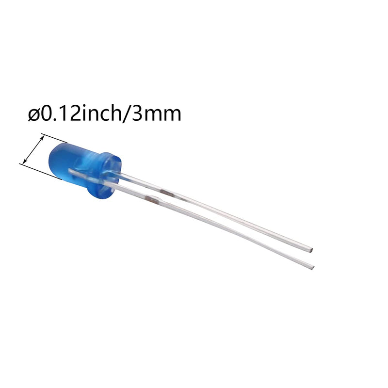 Aicosineg LED Light Diode Two-pin Blue Round Clear for High Intensity Super Bright Christmas Lighting Bulb Flickering Emitting Diodes Electronics Components 3mm 20mA 430nm Total 100pcs