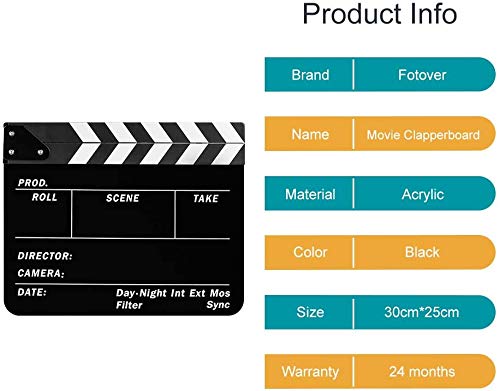 Sedremm Dry Erase Director's Film Movie Clapperboard Slate for Film TV MovieCut Action Scene (10x12in/24.5x30cm) White Clapboard and Colorful Stick
