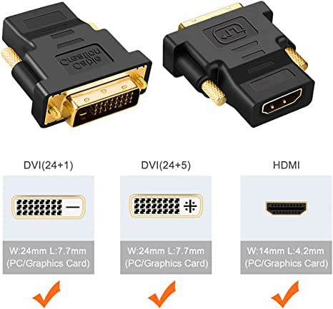 [AUSTRALIA] - CableCreation DVI to HDMI Adapter,2-Pack Bi-Directional DVI Male to HDMI Female Converter, Support 1080P, 3D for PS3,PS4,TV Box,Blu-ray,Projector,HDTV 2-Pack Female to Male 
