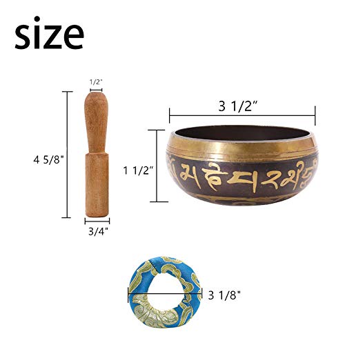 Tibetan Singing Bowls Set Hand Crafted Meditation Sound Bowl Handcrafted In 3 1/2 Inch Nepal With Dual Surface Mallet and Silk Cushion for Yoga Healing and Mindfulness