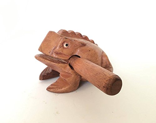 Percussion Instruments Wooden Frog 3 Piece Set of 4 Inch Brown Frog, 3 Inch Black Frog, 2.75 Inch Natural Wood Frog, Wooden Frog Musical Instrument.