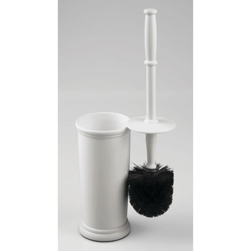 mDesign Compact Freestanding Plastic Toilet Bowl Brush and Holder for Bathroom Storage and Organization - Space Saving, Sturdy, Deep Cleaning, Covered Brush - Light Gray