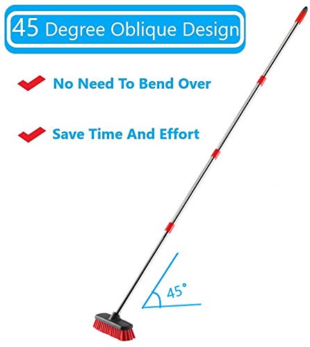 GeeRo Deck Scrub Brush with Long Handle - 54" Floor Scrub Brush, Adjustable Long Handled Shower Cleaning Brush Garage Floor Scrub Brush for Cleaning Bathroom, Garage, Patio, Kitchen, Tile and Tub 54"