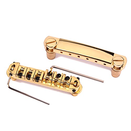 Alnicov Guitar Bridge Tailpiece Gold Pating Roller Saddle Tune-O-Matic LP Electric Guitar Replacement