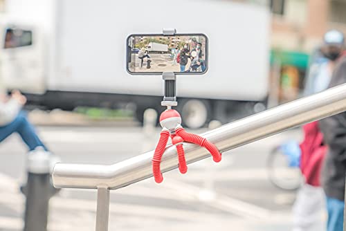 JOBY PodZilla Medium Kit, Tripod for Smartphones and Compact Mirrorless Cameras, Flexible Tripod with Ball Head Included and GripTight 360 Phone Mount, Devices up to 1 Kg, Red Medium Kit Red