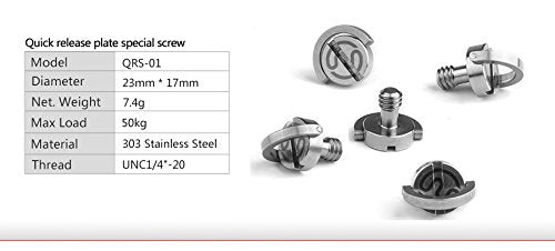 5 X QRS-01 Sunwayfoto SS 1/4" D-Ring Screw Ideal for QR Plate Stainless Steel