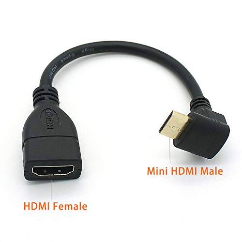 15CM High Speed 90 Degree Mini HDMI Right-Toward Male to HDMI Female Cable Adapter Connector Support 1080P Full HD, 3D (0.15m, Upward Angle) 0.15m
