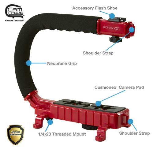 [AUSTRALIA] - Cam Caddie Scorpion Jr Lite Camera Stabilizer - Stabilizing Steadicam Handle with Cold Shoe Mount for Camcorders and Smartphones - Red 