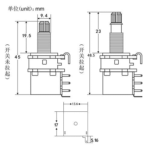 FLEOR 2pcs A250K Push Push Guitar Pots Audio Taper Potentiometers Long Copper Split Shaft Long Shaft