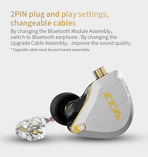 [AUSTRALIA] - CCA C12 Wired HiFi Earbuds Earphone 5BA 1DD Hybrid in Ear Monitor Headphone Noise Cancelling Bass Earphone with Ergonomic Design for Musician Audiophile Singer gold no mic 