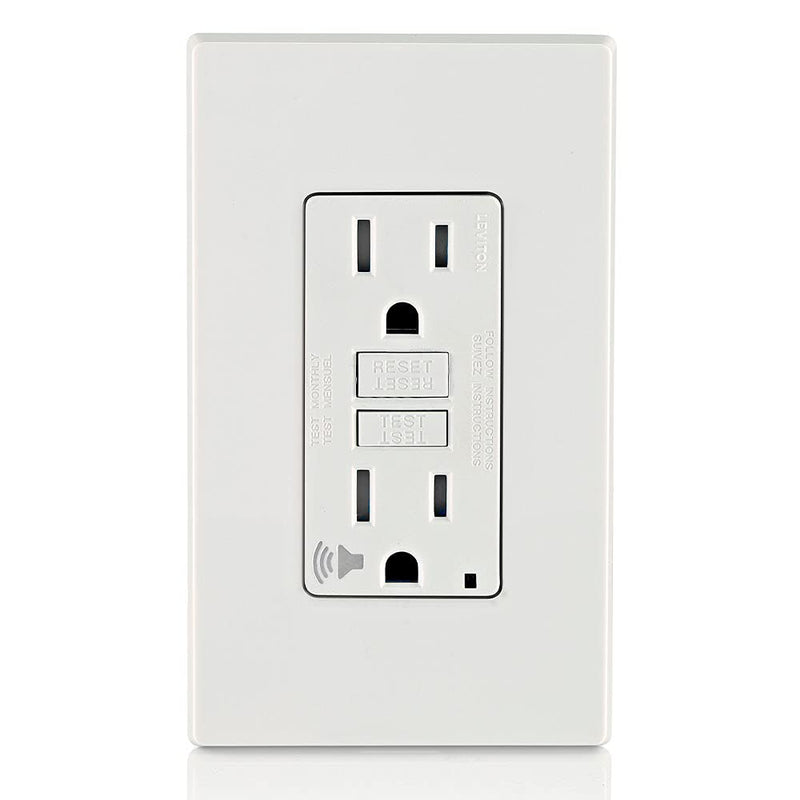 Leviton GFTA1-W SmartlockPro Self-Test Slim GFCI with Audible Trip Alert, Wallplate Included, 15 Amp, White