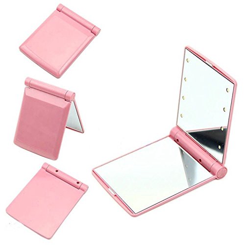 Pink Pocket Mini LED Make Up Mirror Cosmetic Mirror Folding Portable Compact Pocket Gift