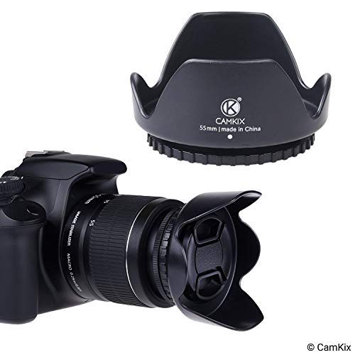 55mm Set of 2 Camera Lens Hoods and 1 Lens Cap - Rubber (Collapsible) + Tulip Flower - Sun Shade/Shield - Reduces Lens Flare and Glare - Blocks Excess Sunlight for Enhanced Photography and Video
