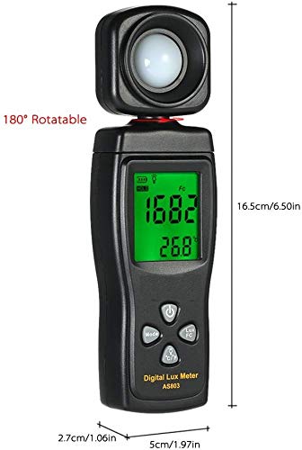 Digital Lux Meter, Illuminometer, Photometer, 0～200,000 Lux Measure Range, Lux/FC Unit Selection for Homes, Agriculture, Warehouses, Farms, Stage, Stadiums(Battery NOT Included)