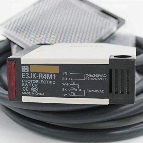 Taiss Photoelectric Beam Sensor E3JK-R4M1 Indoor Wall Mounted 12-240VDC 24-240VAC Retroreflective photoelectric Sensor Switch Proximity Switch 2M Cable Induction 3M