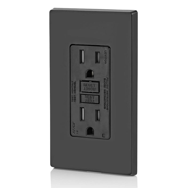 Leviton AGTR1-E SmartlockPro Dual Function AFCI/GFCI Receptacle, Wallplate Included, 15 Amp/125V, Black 15 Amp / 125 Volt