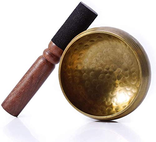 Tibetan Singing Bowl for Meditation - HandCrafted Antique Tibetan Singing Bowl Set - Great for Meditation, Healing Relaxation Therapy, Stress & Anxiety Relief, Chakra Healing (3.5 Inch) (Hammered)