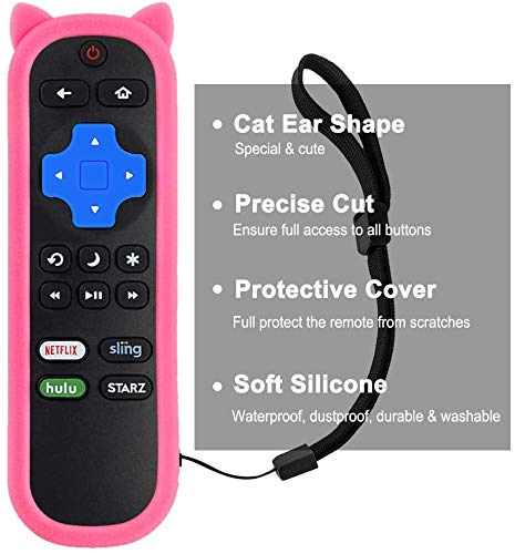 Repalcement LC-RCRUS-18 Remote Control Compatible with Sharp Roku TV LC-32LB591U LC-65LBU591U LC-43LBU591U (with Pink Rmote Case Protective Cover)