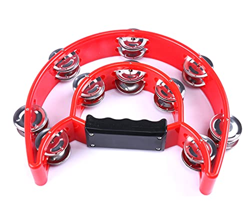 Musical Tambourine Double Half Moon Hand Percussion Shaker Musical Instrument Mini Tambourines with Jingles for Childrens Kids (Red) Red