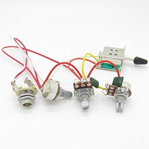 Pxyelec Wiring Harness Prewired 3x 500k Pots 1 Volume 2 Tone Control Knobs 5 Way Switch for Strat Guitar