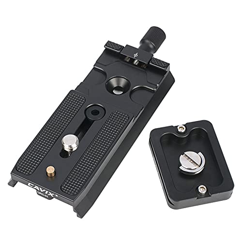 CAVIX 2 in 1 Quick Release Clamp and 50mm Acra-Swiss Type Quick Release Plate Adapter Aluminum Set w 1/4" & 3/8" Screw Compatible for Manfrotto Video Tripod Head for DSLR Video Cameras Monopods QRC-01