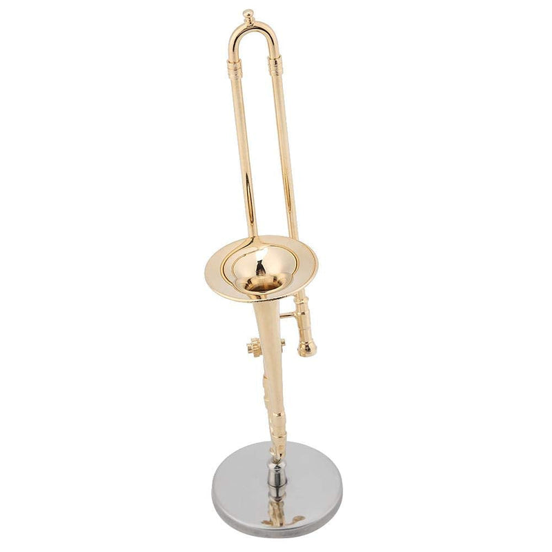 Trombon Miniatura Trombone Ornament Miniature Musical Instrument Trombone Model With Supoort & Case For Dollhouse Music Room Decoration