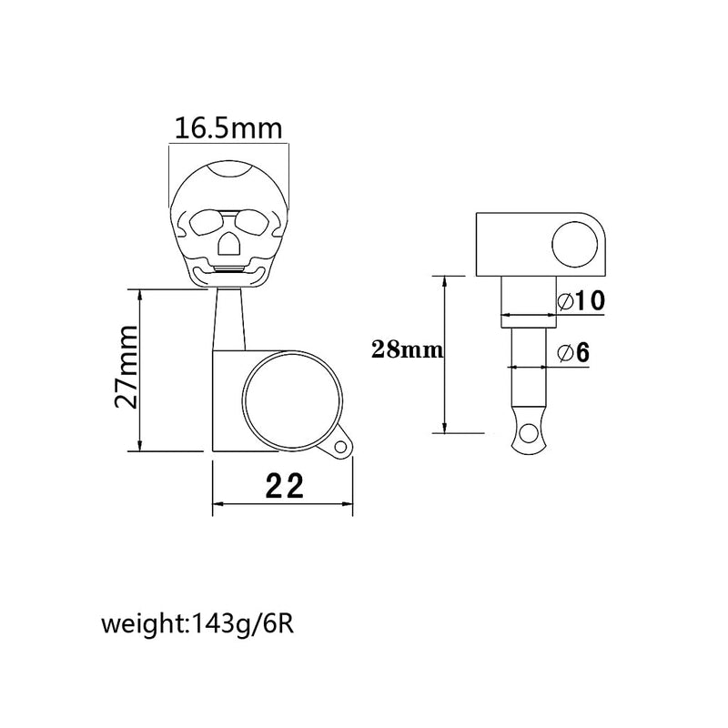 Alnicov Skull Head Sealed Gear Guitar Tuning Pegs Tuners Machine Heads 6R for Electric Guitar Parts,Black and Silver
