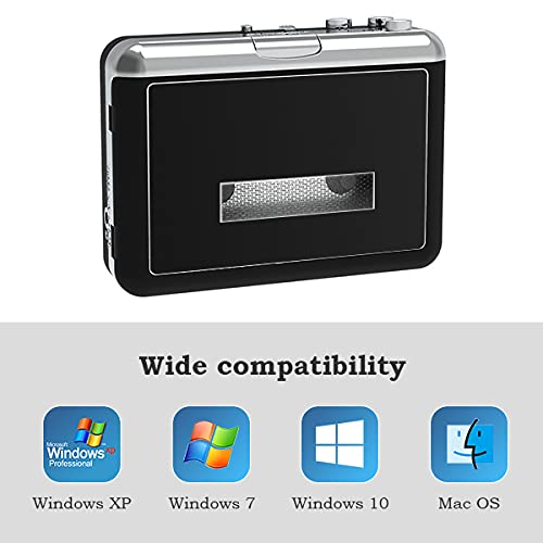 Rybozen Cassette Player, Portable Walkman & Convert Cassette Tapes to MP3 Converter, New Software (AudioLAVA) Black