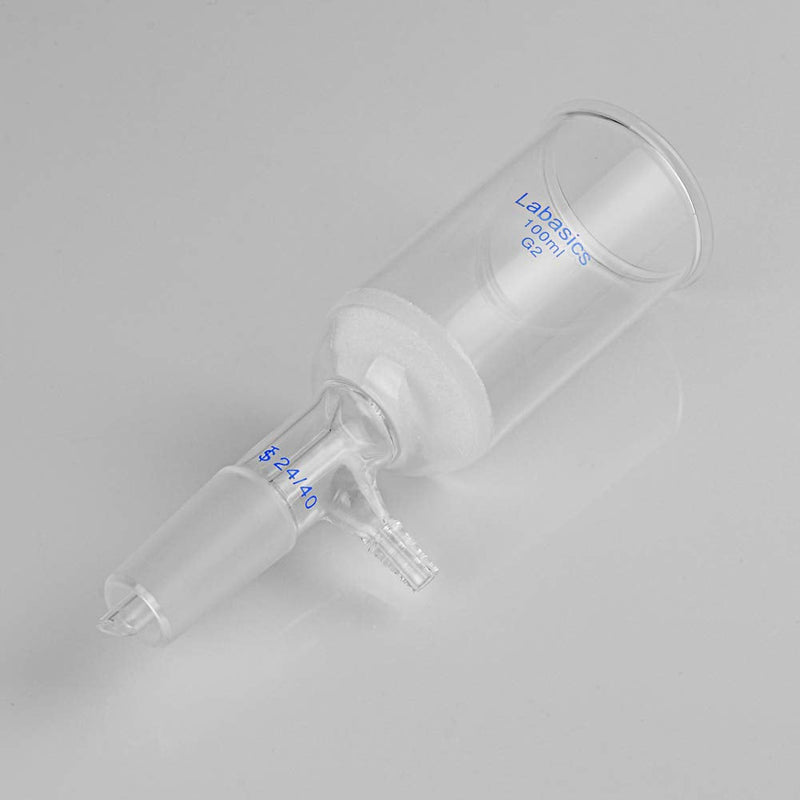 Labasics Borosilicate Glass Buchner Filtering Funnel 100ml with Medium Frit (G2), 46mm Inner Diameter, 80mm Depth, with 24/40 Standard Taper Inner Joint and Vacuum Serrated Tubulation (100ml) 100 ml