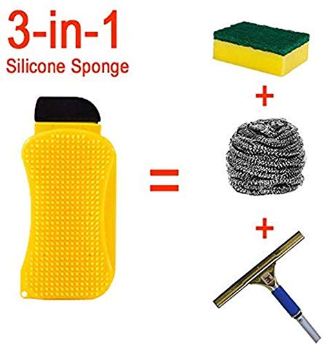 [AUSTRALIA] - 2PCS Silicone Sponge Multi-Purpose 3 in 1 Household Dish Scrubber Dish Brush 2pcs-yellow 