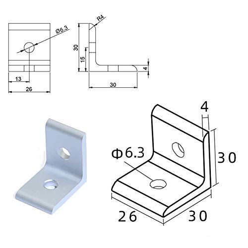 [AUSTRALIA] - PZRT 8 Sets 2 Hole 90 Degree 30 Series Joint Plate Corner Angle Bracket Connection for Slot 6mm 3030 Aluminum Profile 