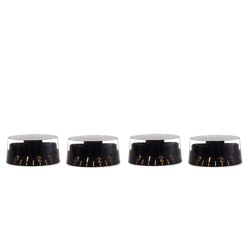 Alnicov Guitar Contral Knobs,Black Clear Knobs With Gold Word Electric Guitar Bass Top Hat Knobs Speed Volume Tone Control Knobs 4Pcs