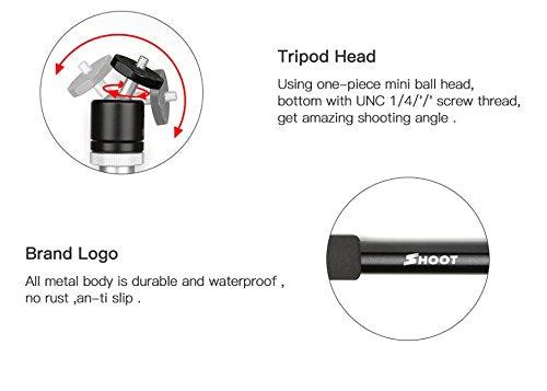 Shoot Telescopic Aluminum Camera Monopod w/Ball Head for DSLR & All GoPro Cameras