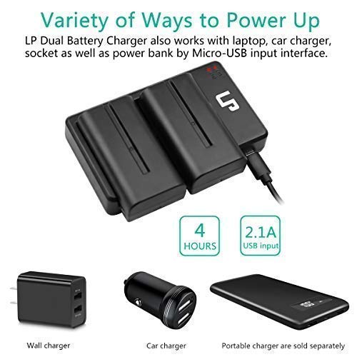 NP-F550 Battery Charger Pack, LP 2-Pack Battery & Dual Slot Charger, Compatible with Sony NP F970, F960, F770, F750, F570, F550, F530, F330, CCD-SC55, TR910, TR917, CN160, CN-216 LED Light & More NP-F550 2 Batteries and Charger