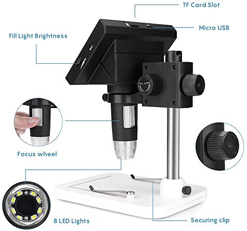 LCD Digital Microscope, Pevor 4.3 inch 500X-1000X Magnification USB Microscope Magnifier with 8 Adjustable LED Light Rechargeable Handled Microscope Camera for Children, Lab, Edu, Naturalist