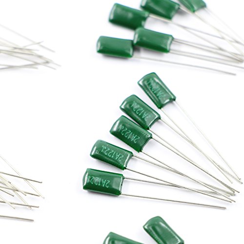 Moonlight 270 pcs 54 Values Film Capacitor Set 220PF - 0.22UF Assorted Capacitor Kit 100-1000V Polyester Capacitor Pack 54 Values x 5pcs for Radio/TV/DC/Various Electronic Equipments