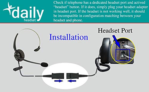 Phone Headset Compatible with Grandstream Yealink Snom Panasonic Phones Microphone Noise Cancelling RJ9 &3.5 mm Adapter Cable