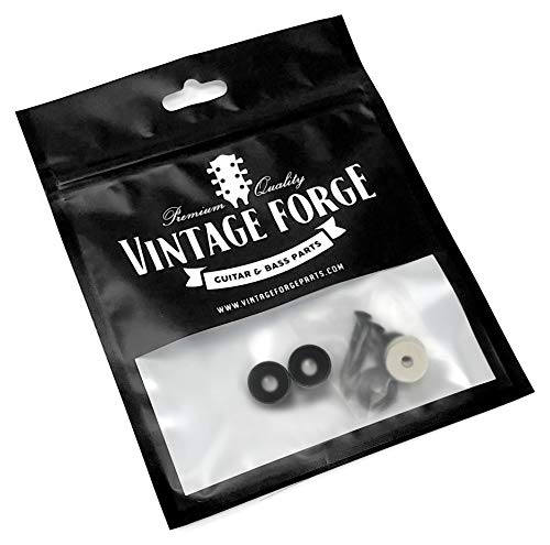 Vintage Forge Guitar Strap Buttons Black for Fender Guitar and Bass (2) with Screws and Felt Washers SB50-BLK…