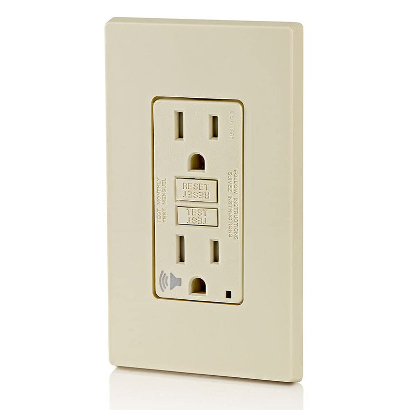 Leviton GFTA1-T SmartlockPro Self-Test Slim GFCI with Audible Trip Alert, Wallplate Included, 15 Amp, Light Almond