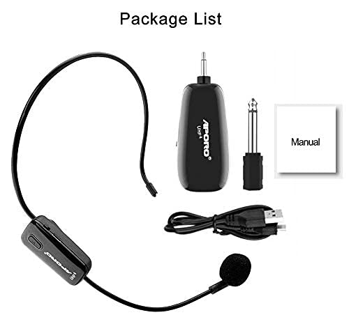 UHF Wireless Microphone Headset, Wireless Transmission Headband Mic with Rechargeable Transmitter and 3.5 mm Receiver for Voice Amplifier, Speaker, Teaching and more