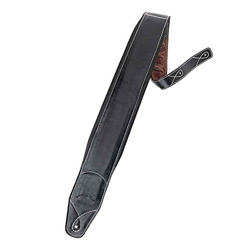 Walker & Williams Super Wide 4" Double Padded Top Grain Black Leather Bass Strap