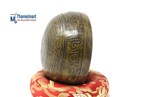 4" Mantra Carved Buddha Tibetan Singing Bowl, Hand Hammered Nepal Yoga Singing Bowls with"Om Tingsha"Cushion & Mallet Striker