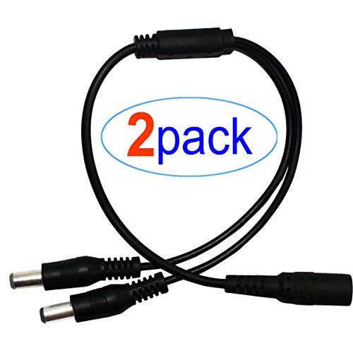 2Pack 1 to 2 Way DC Power Splitter Cable Barrel Plug 5.5mm x 2.1mm for CCTV Cameras LED Light Strip and more 1to2