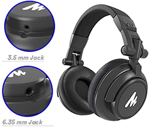 50MM Drivers Studio Headphones MAONO AU-MH601 Over Ear Stereo Monitor Closed Back Headphones for Music, DJ, Podcast (Black) Black Headphones