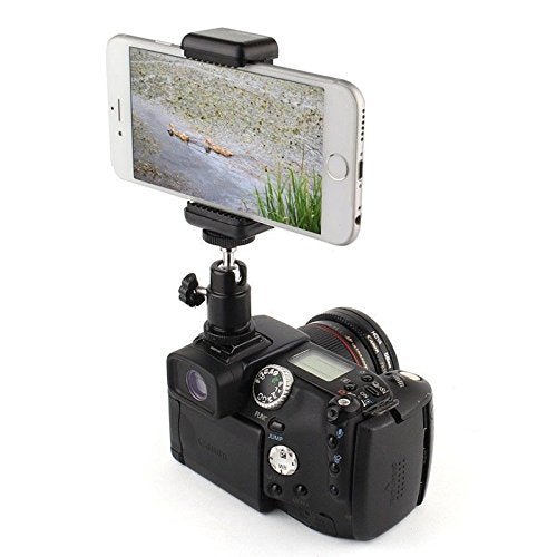 [AUSTRALIA] - 360° Ball Head Hot Shoe Adapter Mount + Cell Phone Holder Clip for DSLR Camera 
